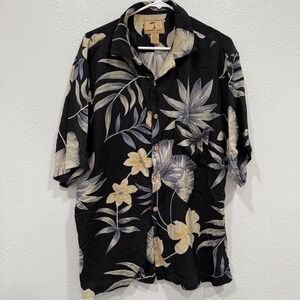 Jamaica Jaxx Silk Hawaiian Shirt Mens Floral Tropical‎ Black Large